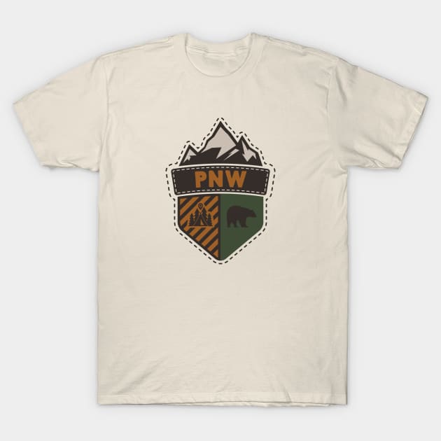 PNW Adventure Badge T-Shirt by happysquatch